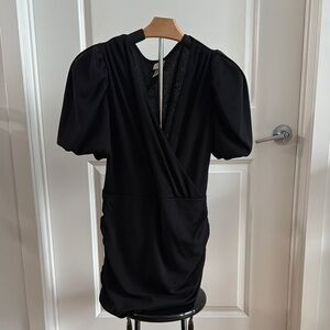 H&M Black Ruched Puff Sleeve Cocktail Dress